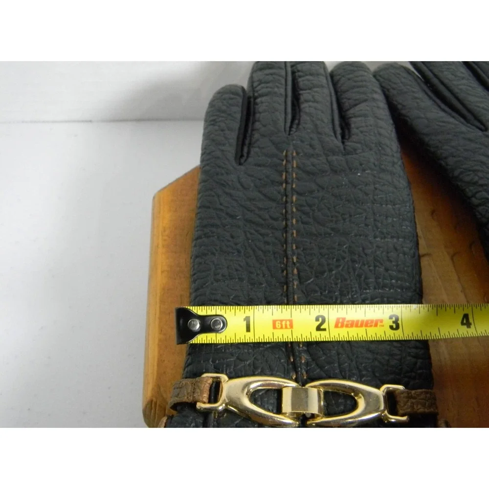 Aris Snuggler Black Driving Gloves Women's  Vtg Vinyl Backed Sherpa Lined